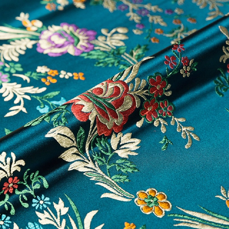High quality black floral style damask silk satin brocade jacquard