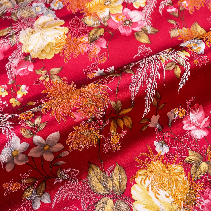 Flower Pattern Satin Fabrics Brocade Jacquard