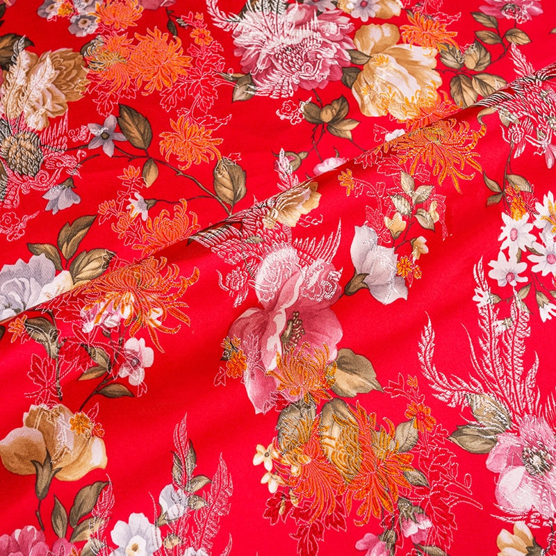 Flower Pattern Satin Fabrics Brocade Jacquard