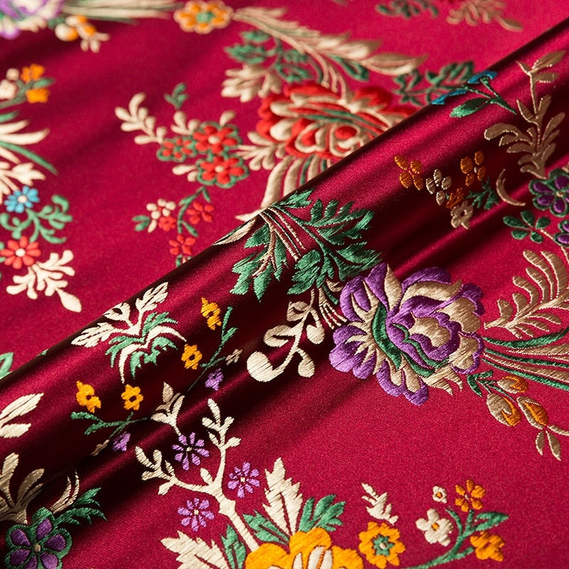 Brocade jacquard flower-pattern damask fabrics for silk satin