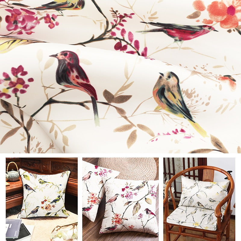 50*145 cm flower bird printing satin fabrics